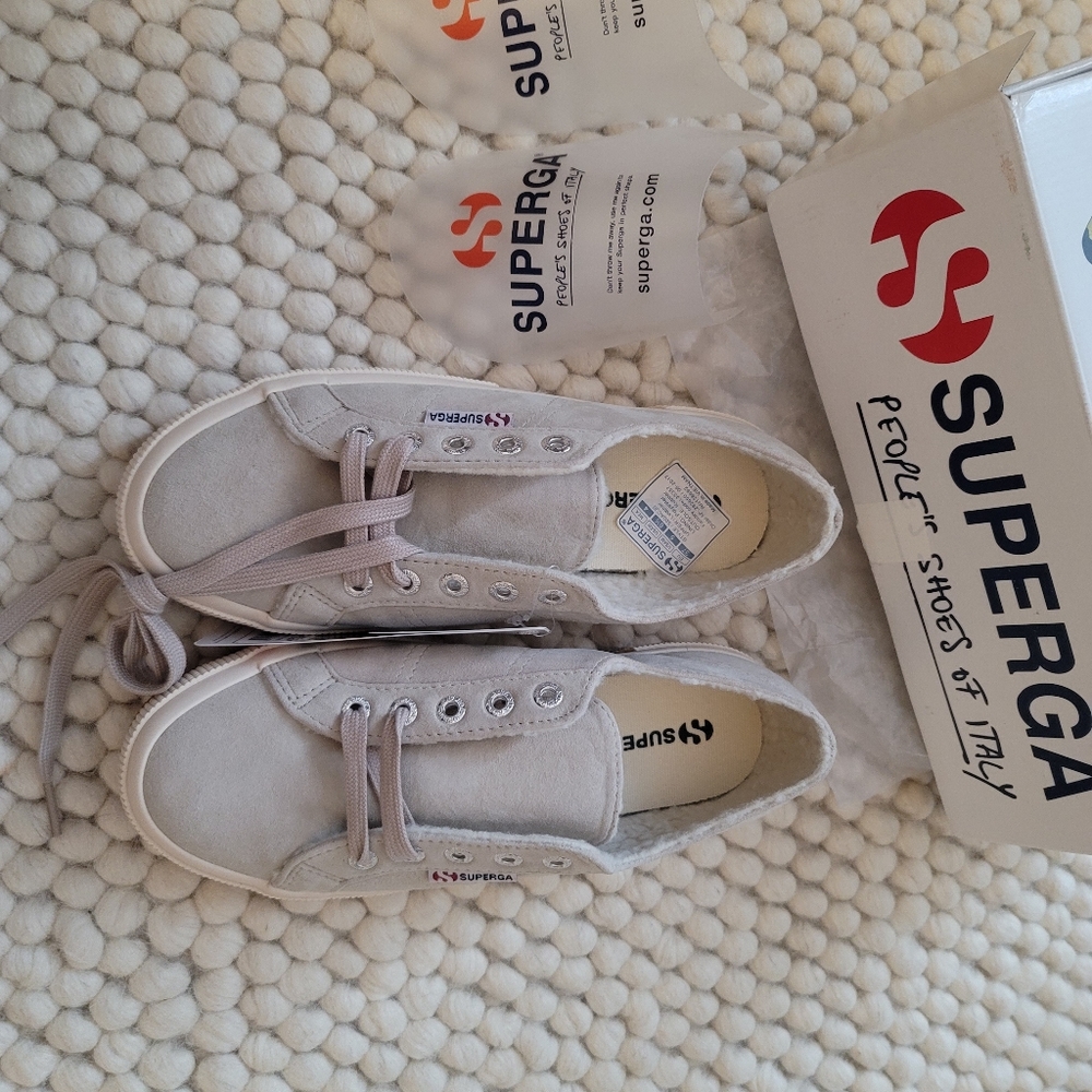 [Superga] Suede Sneakers w/ Shearling-lining 6.5